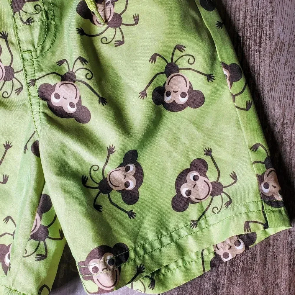 Gymboree Green Monkey Swim Trunks 6-12m EUC
